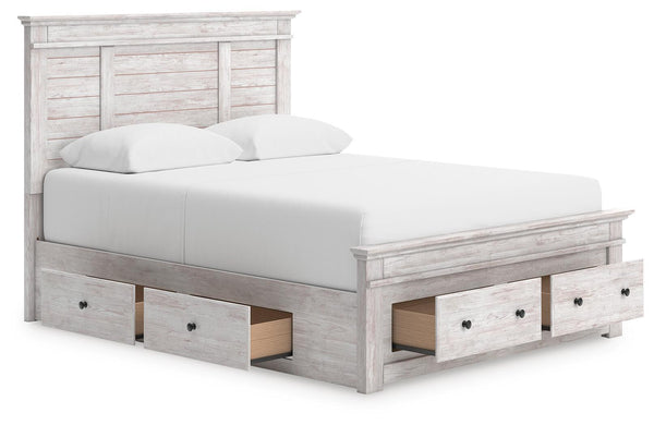 Makidern - Panel Storage Bed #white #queen #2underbedstorageunitsandstoragefootboard
