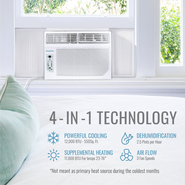 Keystone - 12,000/11,600 BTU 230V Window Air Conditioner with 11,000 BTU Supplemental Heat Function - White