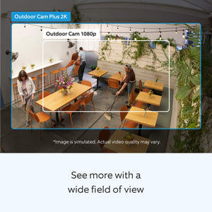 Outdoor Cam Plus, Power over Ethernet with Wide-Angle 2K Video, Ring Vision and Low-Light Sight for color night vision - White