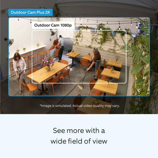 Outdoor Cam Plus, Power over Ethernet with Wide-Angle 2K Video, Ring Vision and Low-Light Sight for color night vision - White