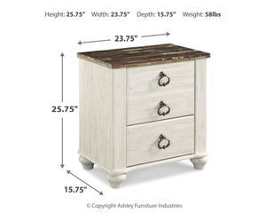 Willowton - Mesita de Noche con Dos Cajones - Marrón / Beige / Blanco