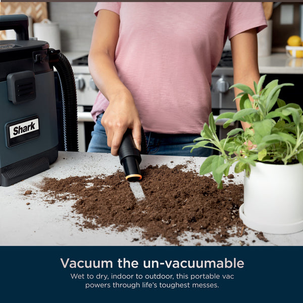 Shark - MessMaster Portable Wet/Dry Vacuum, 1 Gallon Capacity, Corded, Handheld, Perfect for Pets & Cars with Bonus Carpet Tool - Blue