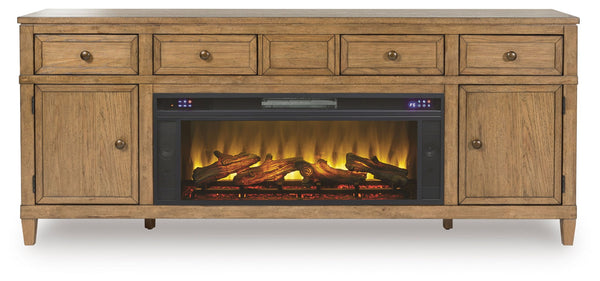 Sharlance - 81" TV Stand With Electric Infrared Fireplace Insert - Light Brown