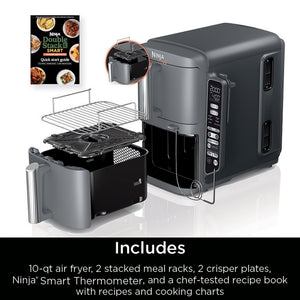 Ninja - Smart DoubleStack XL 2-Basket Air Fryer with Leave-in Thermometer, 10 QT, 6-in-1 Smart Cook System, Space Saving Design - Deep Gray