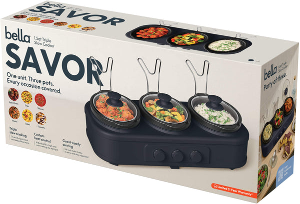 Bella - SAVOR Triple 1.5-qt. Slow Cooker - Slate