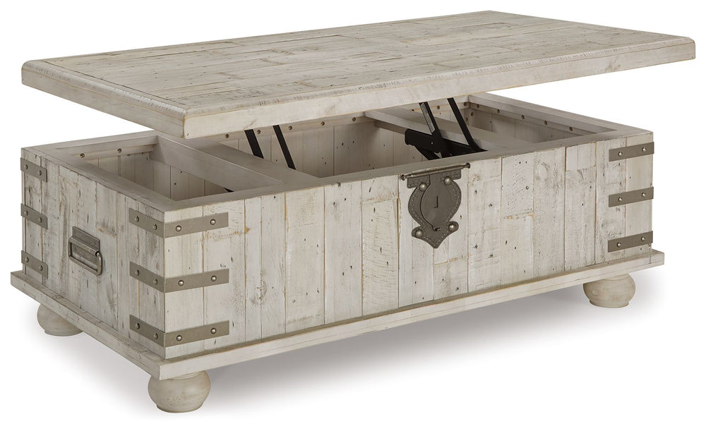 Carynhurst - Mesa de centro con tablero elevable - Blanco grisáceo envejecido
