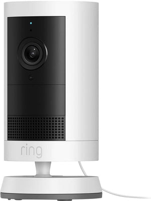 Ring - Outdoor Cam Plus, Plug-In, Wide-Angle 2K Video, Low-Light Sight for full-color night vision, Mount-anywhere versatility - White