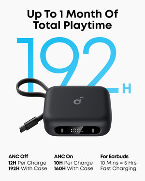 Soundcore - by Anker P41i Bluetooth Wireless In Ear Earbuds with Portable USB-C 3,000mAh Phone Charger (With Lightning Adapter) - Black