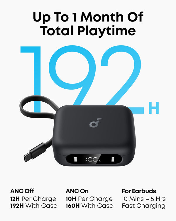 Soundcore - by Anker P41i Bluetooth Wireless In Ear Earbuds with Portable USB-C 3,000mAh Phone Charger (With Lightning Adapter) - Black