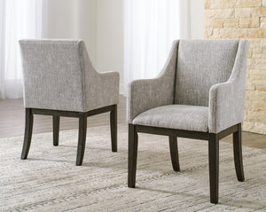 Burkhaus - Silla de comedor tapizada con apoyabrazos (Set de 2) - Beige / Marrón oscuro