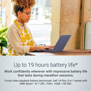 Dell - Plus 14" 2K 2-in-1 Touchscreen Laptop - AMD Ryzen AI 300 Series AI 7 350 2025 - 16GB Memory - 1TB Storage - Copilot+ PC - Midnight Blue