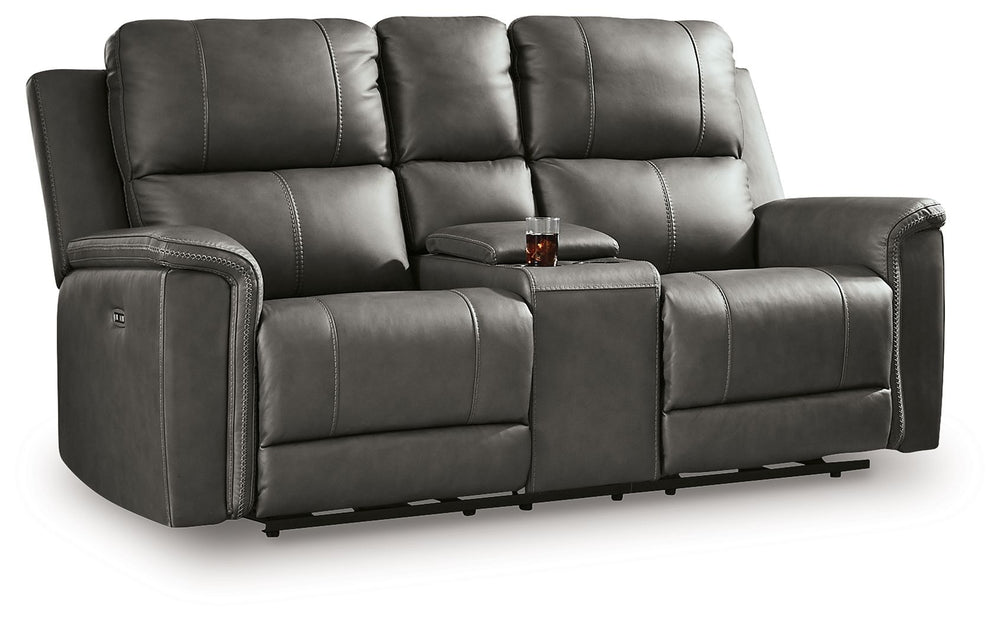 Bleckley - Power Reclining Loveseat With Console / Adjustable Headrest #darkgray