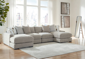 Aslan Court - 2 Pc. - 4-Piece Sofa Pit Sectional, Ottoman - Pebble