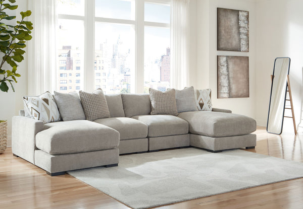Aslan Court - 2 Pc. - 4-Piece Sofa Pit Sectional, Ottoman - Pebble