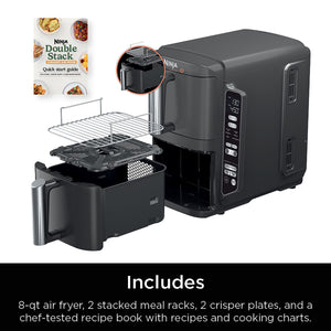 Ninja - DoubleStack 8 QT, 6-in-1, 2-Basket Air Fryer, Space Saving Design - Black
