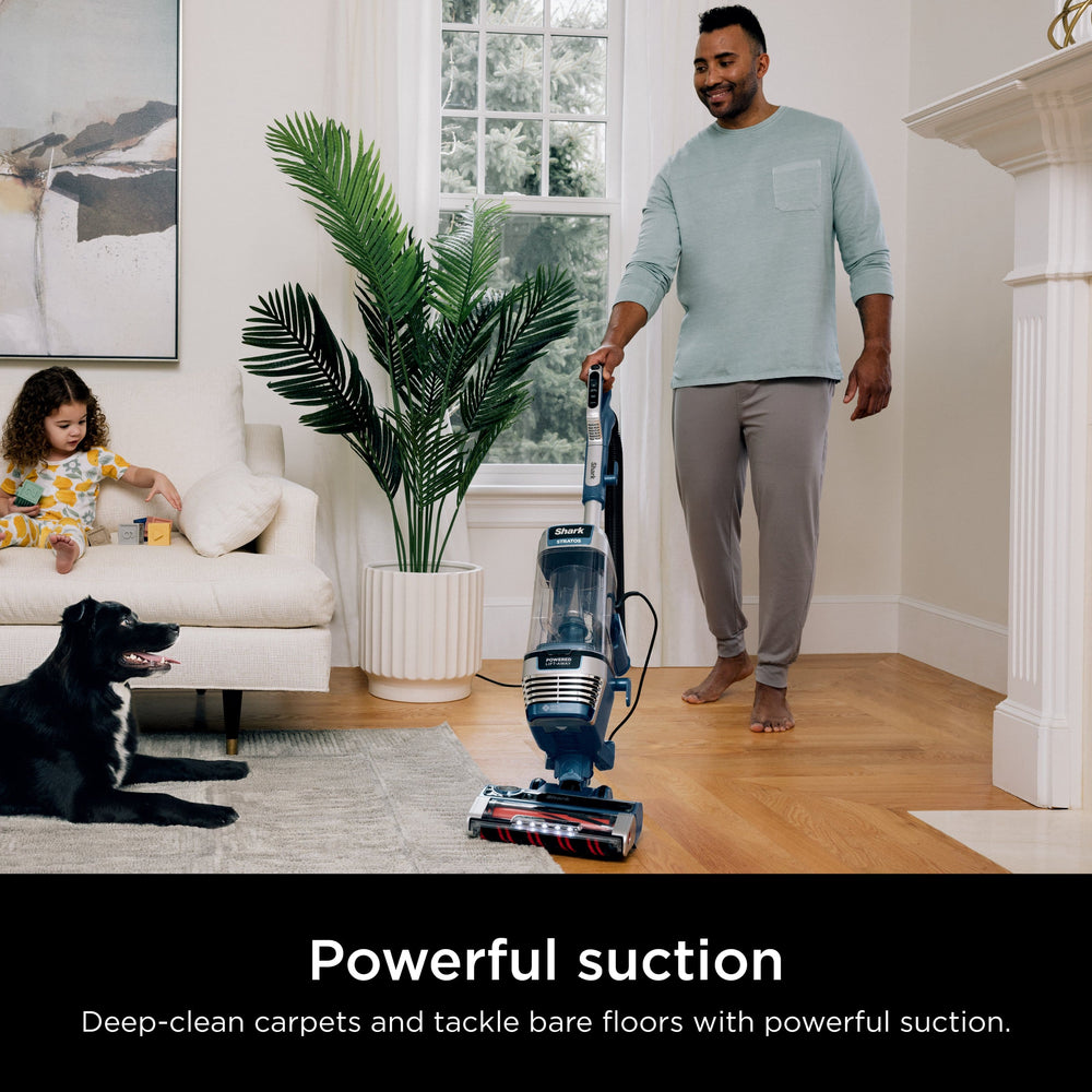 Shark - Stratos Upright Vacuum with DuoClean PowerFins HairPro, Self-Cleaning Brushroll, Odor Neutralizer Technology - Navy