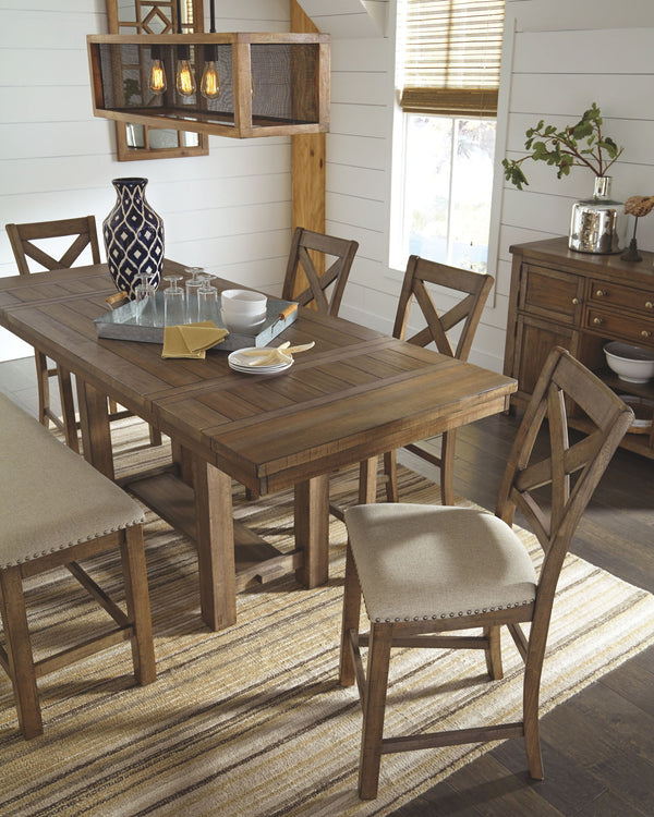 Moriville - Rectangular Dining Table Set - Counter Height #7pc.table,4barstools,bench,server