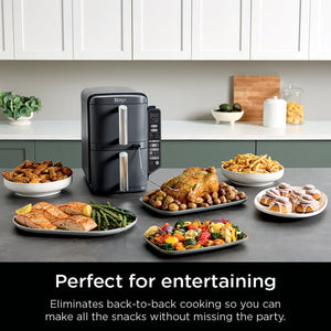 Ninja - Smart DoubleStack XL 2-Basket Air Fryer with Leave-in Thermometer, 10 QT, 6-in-1 Smart Cook System, Space Saving Design - Deep Gray