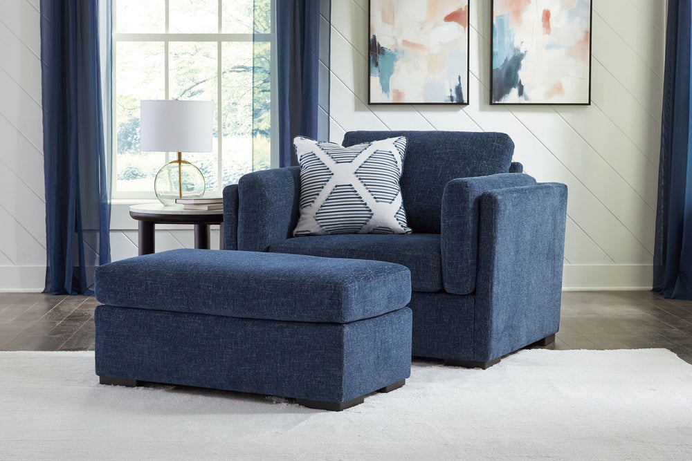 Evansley - Living Room Set #blue #2pc.chairandahalf,ottoman