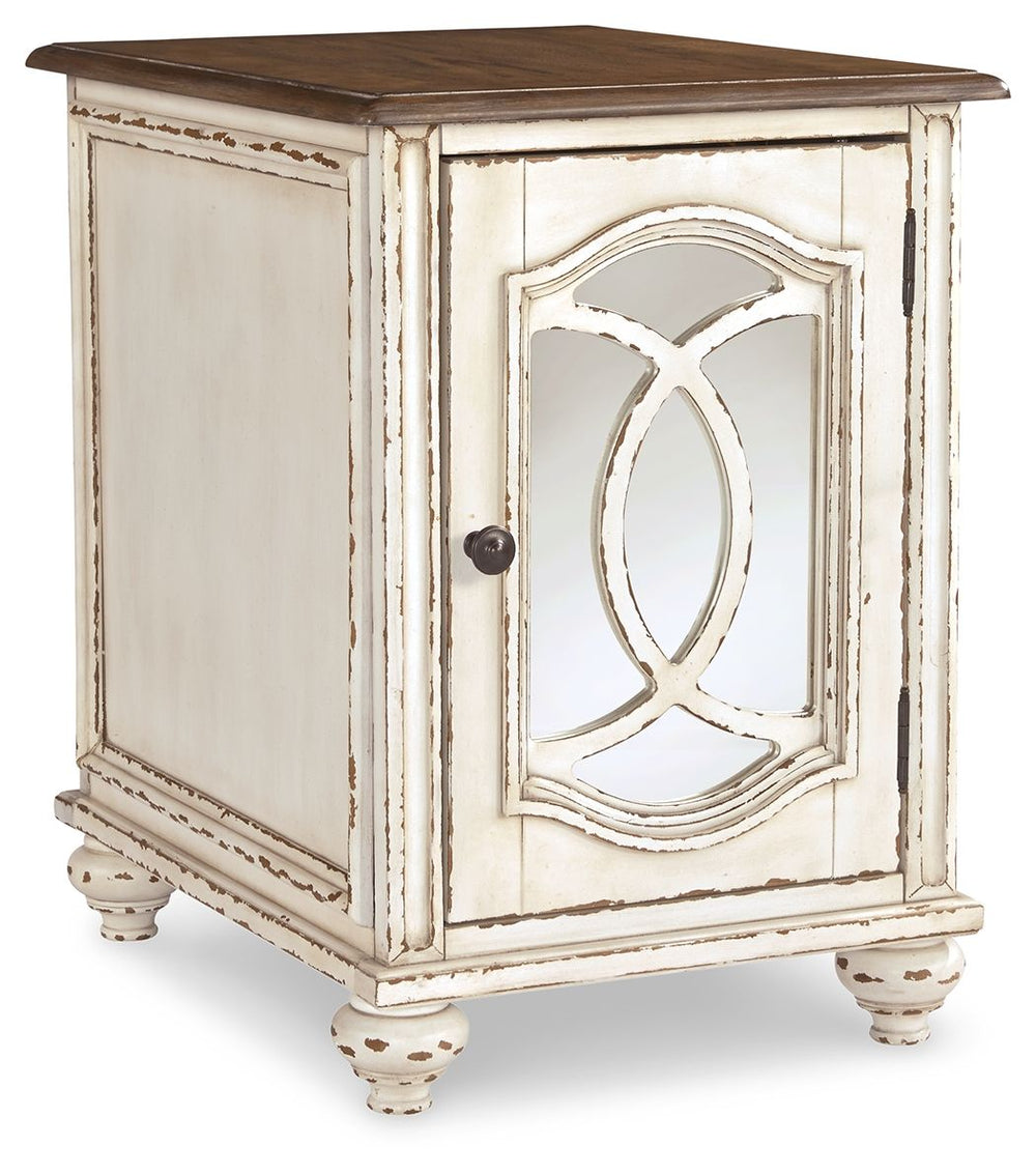 Realyn - Mesa auxiliar de sillón - Inserto de espejo - Blanco/Marrón