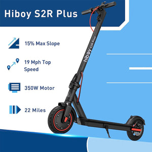 HiBoy - S2R Plus Foldable Electric Scooter w/ 22 mi Max Operating Range & 19 mph Max Speed - Black
