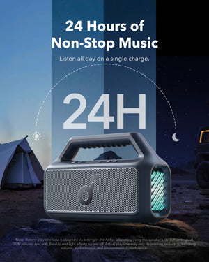 Soundcore - de Anker Boom 2 Altavoz Bluetooth flotante e impermeable IPX7 de 80 W con subwoofer, BassUp 2.0 y efectos de luz RGB personalizados - Negro