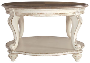 Realyn - Oval Cocktail Table - White / Brown