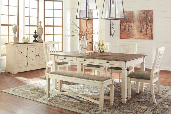 Bolanburg - Rectangular Dining Table Set #7pc.table,4chairs,bench,server
