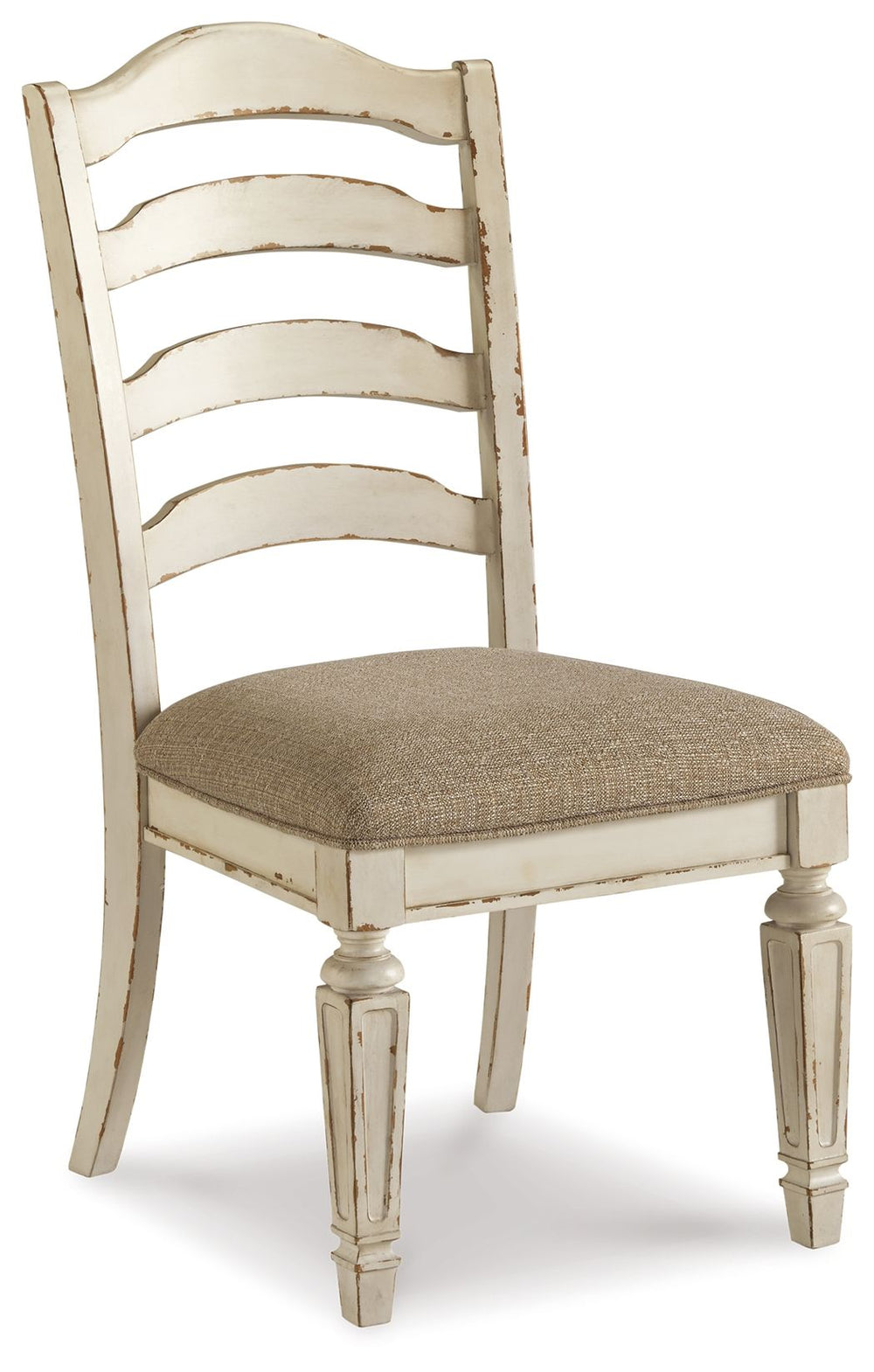 Realyn - Silla lateral tapizada (Juego de 2) - Respaldo de escalera - Blanco desconchado