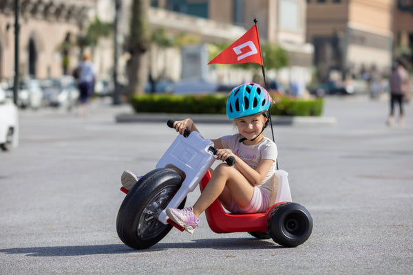 Droyd - Romper Electric Tricycle for Kids 3+ w/ 3 mi Range & 6 mph Speed – Adjustable Seat, Parental Control & LEDs - Red