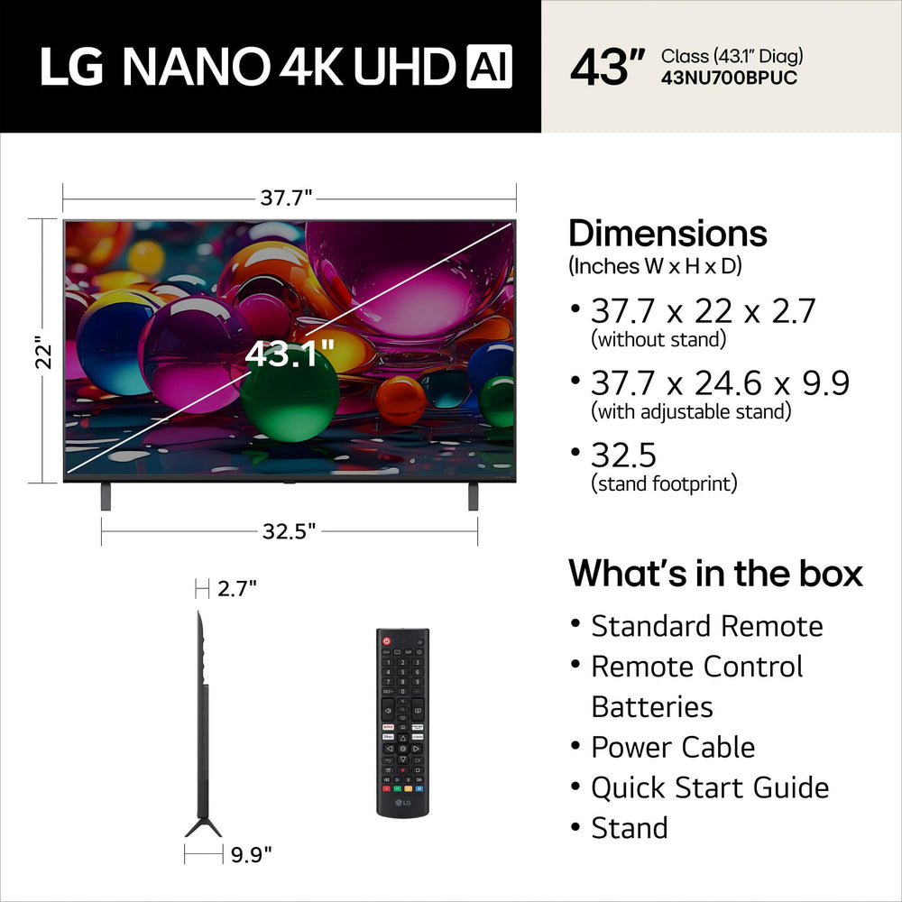 LG - 43” Class NU700B Series LED Nano AI 4K UHD Smart webOS TV (2026)