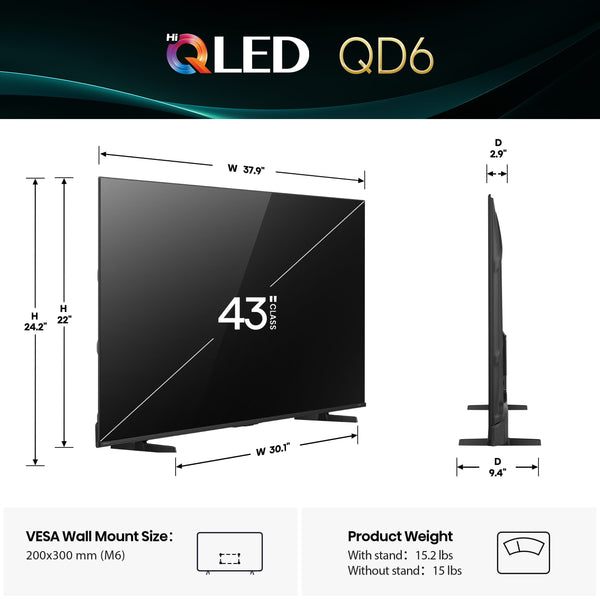 Hisense - 43" Class QD6 Series Hi-QLED 4K UHD Smart Fire TV (2025)