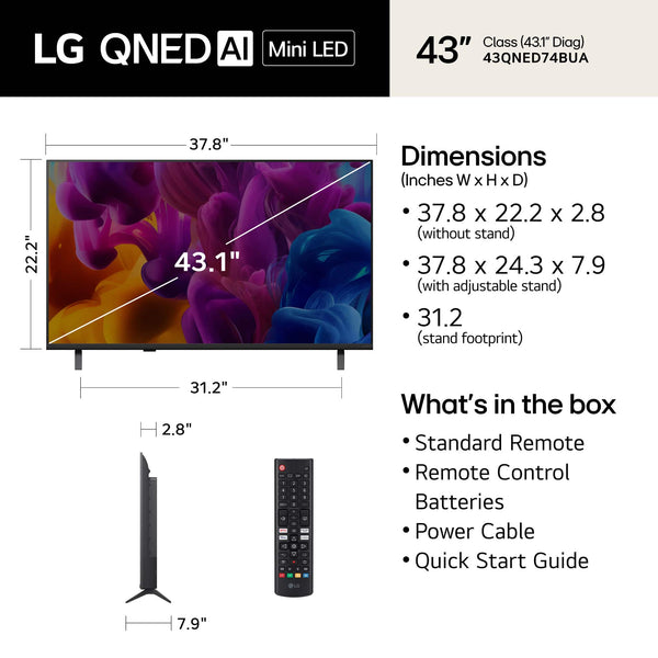 LG - 43" Class 74B Series QNED AI Mini LED 4K Smart webOS TV (2026)