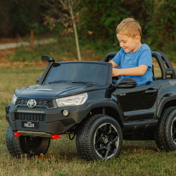 Hyper - Toyota Hilux 12V 2 Seat Off Road Ride-on, 4mph Max Speed - Front & Rear Lights - Front & Rear Trunk Space - Truck Sounds - Black/Grey