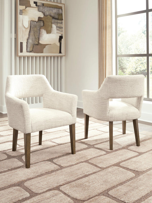 Marxmore - Silla de comedor tapizada con brazos (Set de 2) - Beige / Marrón
