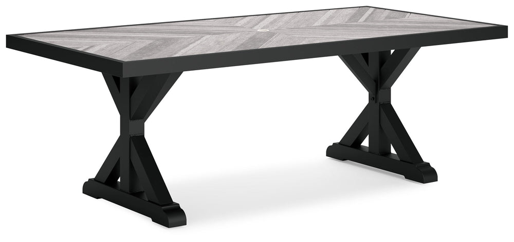 Beachcroft - Rectangular Dining Table With Umbrella Option - Black / Light Gray