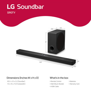 LG - 5.1.3-Channel S90TY Soundbar with Wireless Subwoofer, Dolby Atmos, WOW Orchestra - Black