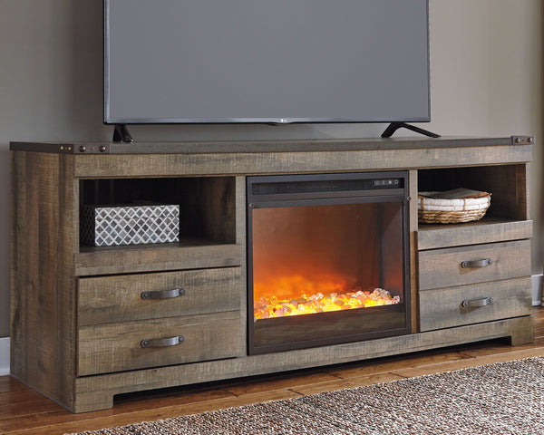 Trinell - Entertainment Center #2pc.-63"tvstandwithfireplaceinsertglass/stone