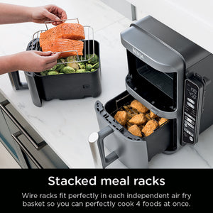 Ninja - Smart DoubleStack XL 2-Basket Air Fryer with Leave-in Thermometer, 10 QT, 6-in-1 Smart Cook System, Space Saving Design - Deep Gray