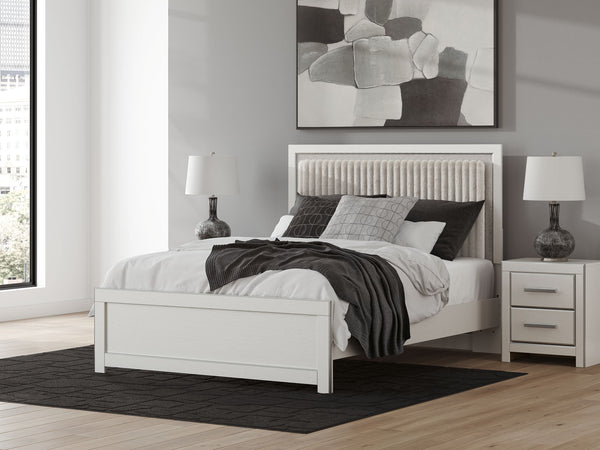 Zuraleus - Upholstered Panel Platform Bed With Roll Slats #white #queen