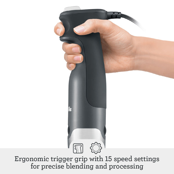 Breville - Control Grip Immersion Blender, 280W with 15 speed settings - Brushed Stainless Steel