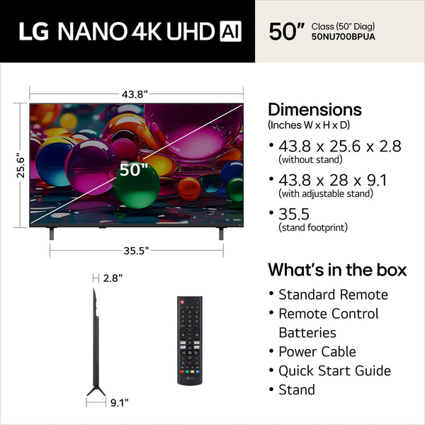 LG - 50” Class NU700B Series LED Nano AI 4K UHD Smart webOS TV (2026)