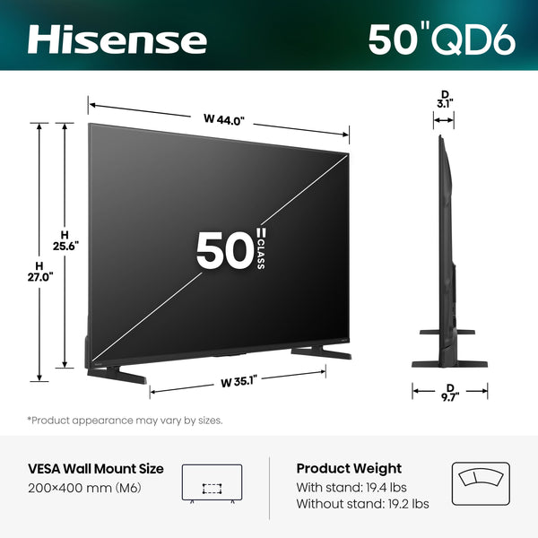 Hisense - 50" Class QD6 Hi-QLED Series 4K UHD Smart Roku TV (2026)