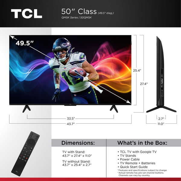 TCL - 50" Class QM5K Series 4K UHD HDR QD-Mini LED Smart TV with Google TV (2025)