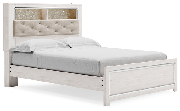 Altyra - Cama con estantería Queen con somier de láminas - Blanco