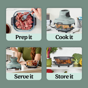 Ninja - Crispi 4-in-1 Portable Glass Air Fryer Cooking System with 2 Glass Containers, Crisper Plates & Storage Lids - Sage Green