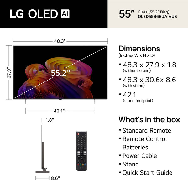 LG - 55" Class B6E OLED AI 4K Smart webOS TV with Perfect Black and Vivid Color  (2026)