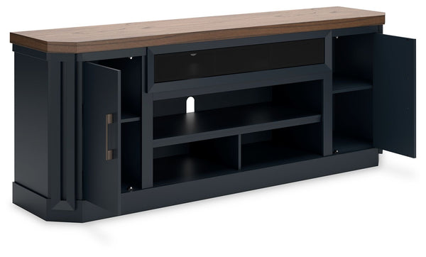 Landocken - Mueble de TV extragrande con opción de chimenea - Marrón / Azul