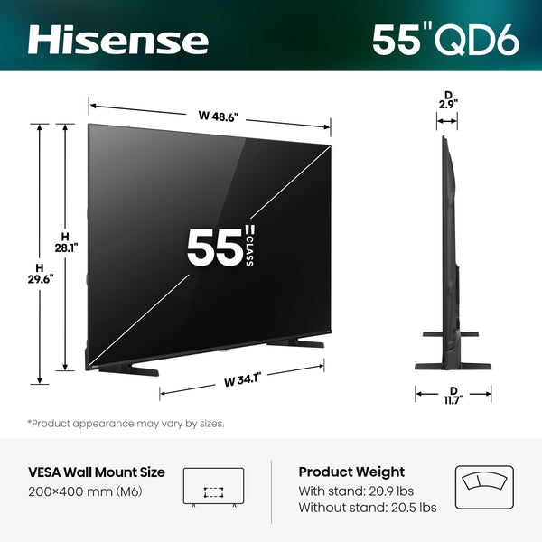 Hisense - 55" Class QD6 Hi-QLED Series 4K UHD Smart Roku TV (2026)