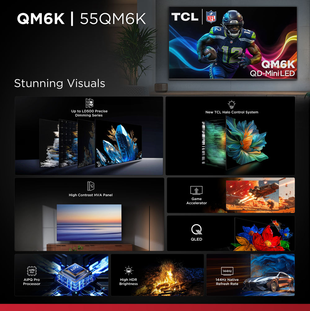TCL - 55" QM6K Series 4K UHD HDR QD Mini LED Smart TV with Google TV (2025)